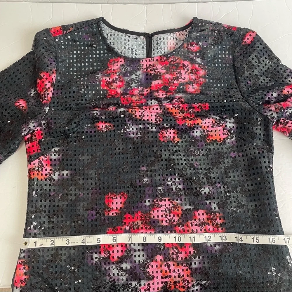 Trina‎ Turk Floral Sequin Party Dress Black Pink 3/4 Sleeves Size 2 Dressy - Picture 12 of 13